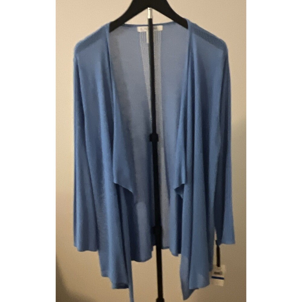 EMALINE Women’s Blue Solid Open-Knit Open Front Cardigan Sweater Long Sleeve XL